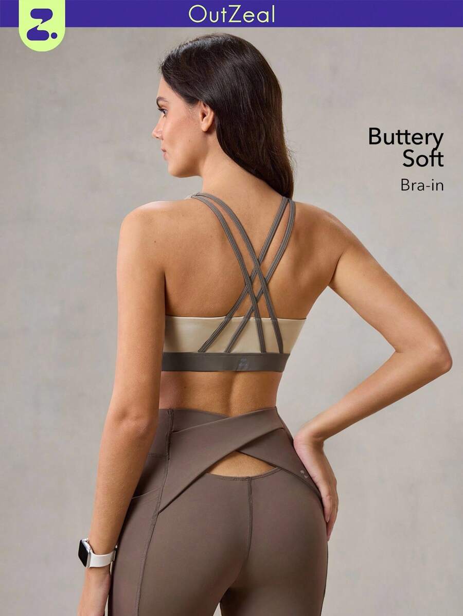 OutZeal Sweat Wicking Crossover Backless Sport Bra Removable Cups Low Impact Yoga Pilates Studio Daily