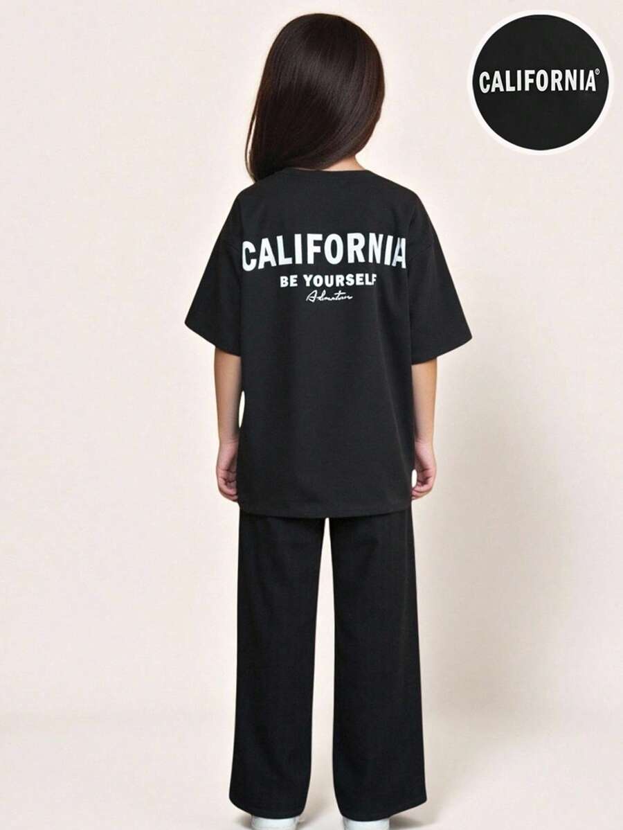 Tween Girl Casual Loose Minimalist Comfortable Round Neck Short Sleeve T-Shirt And Shorts Set