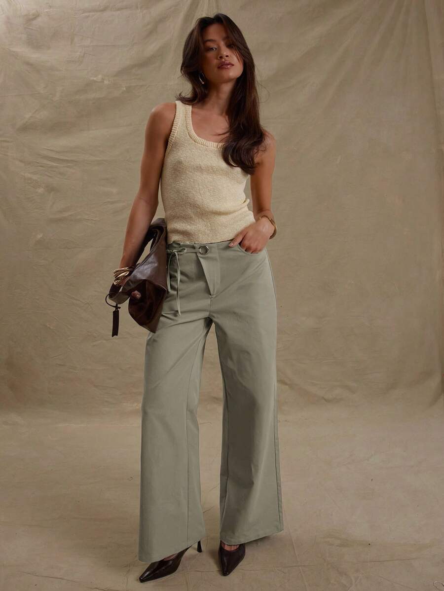 MUSERA Pantalón de pierna recta con detalle de lazo anudado, de pretina media, con bolsillos, de estilo empresarial casual elegante, para primavera, verano, vacaciones, graduación, baile de graduación, invitado de boda, cumpleaños, dinero viejo, a medida