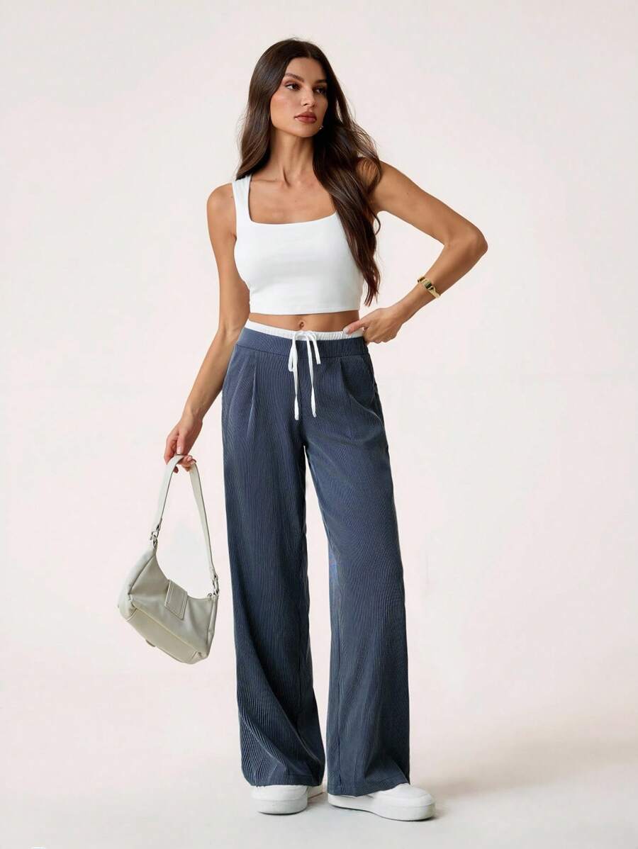 SHEIN Tall Women's Casual Commuting Striped Straight Leg Pants