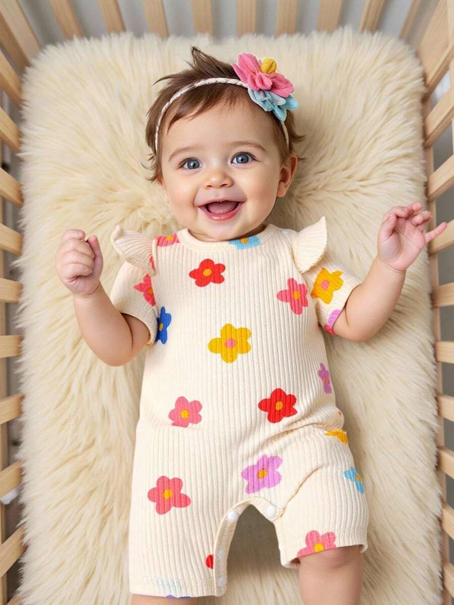 SHEIN Zomer comfortabele bedrukte romper voor babymeisjes