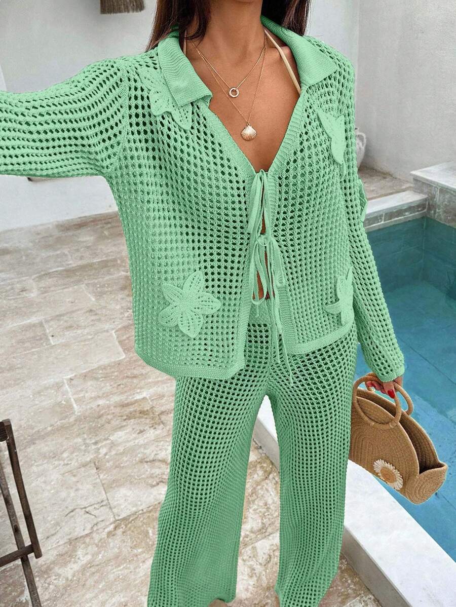 SHEIN Conjunto de 2 piezas de vestido de verano de algodón blanco con diseño de ganchillo y estilo boho para vacaciones en la playa o fiestas al aire libre
