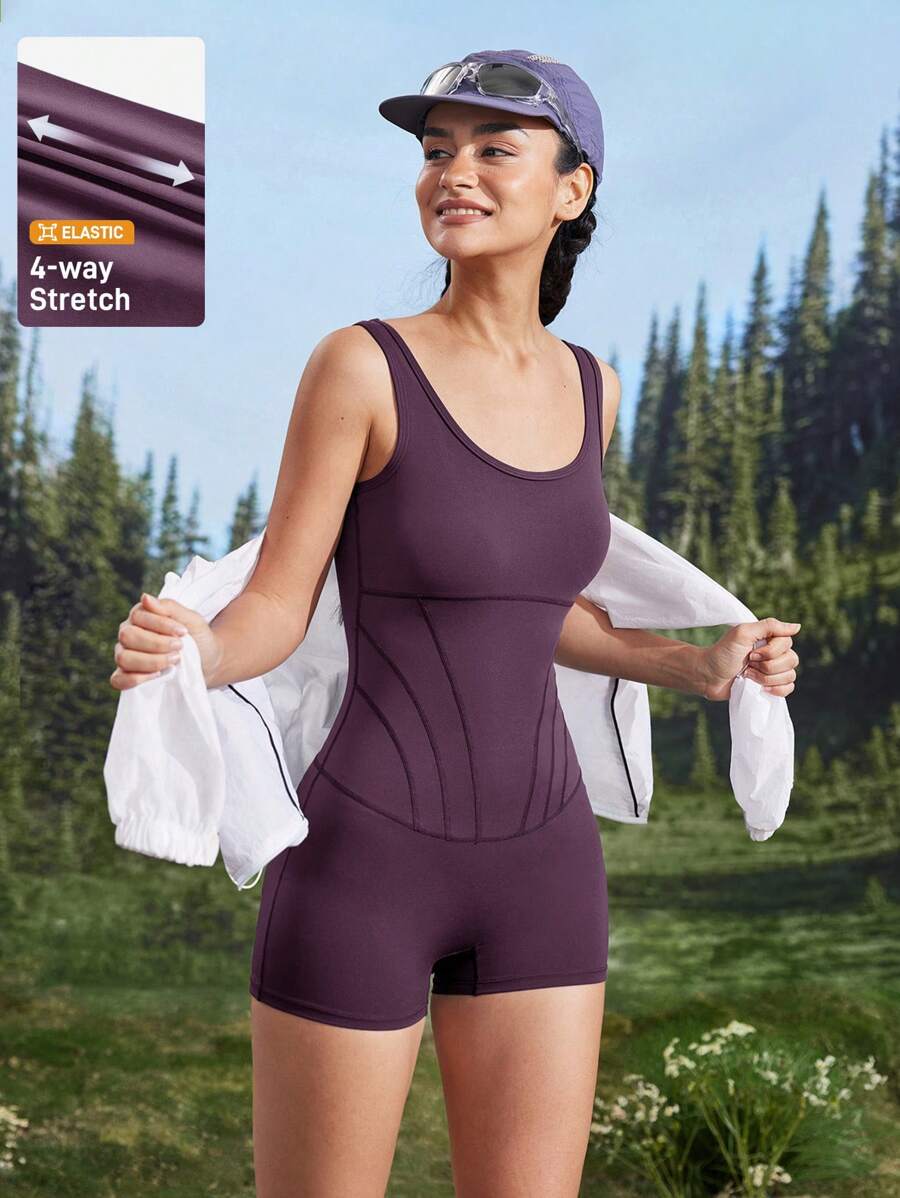SHEIN Sport Gameset Minimalistischer nahtloser figurnah geschnittener ärmelloser Romper Einfarbig