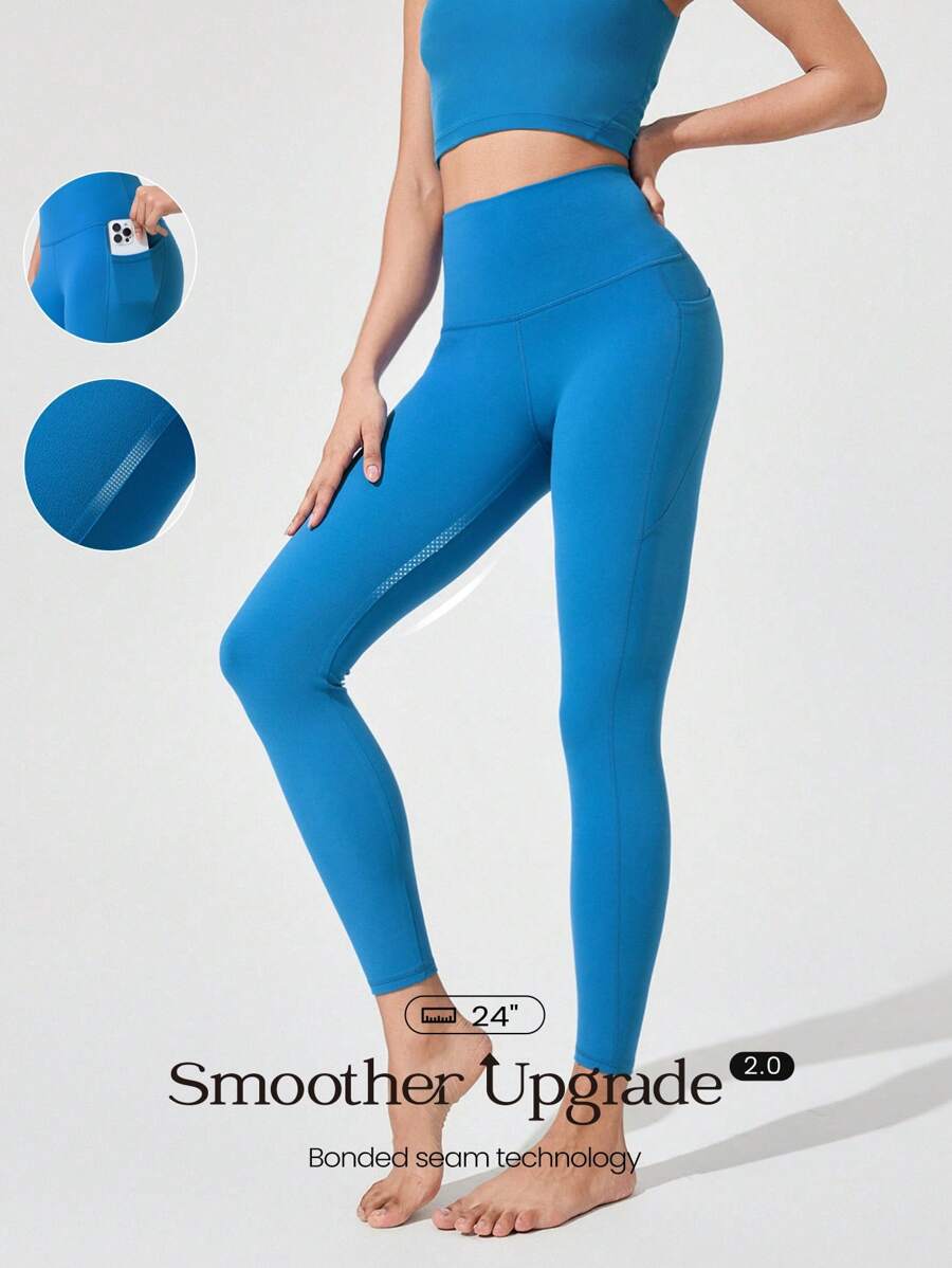 GLOWMODE 24" FeatherFit™ Fuel Your Glow Buttery-Soft Stretchy Sweat-Wicking High-Waist Waist Side Pockets Seamless Leggings Low Impact Yoga Pilates Barre Studio Daily Casual Wear