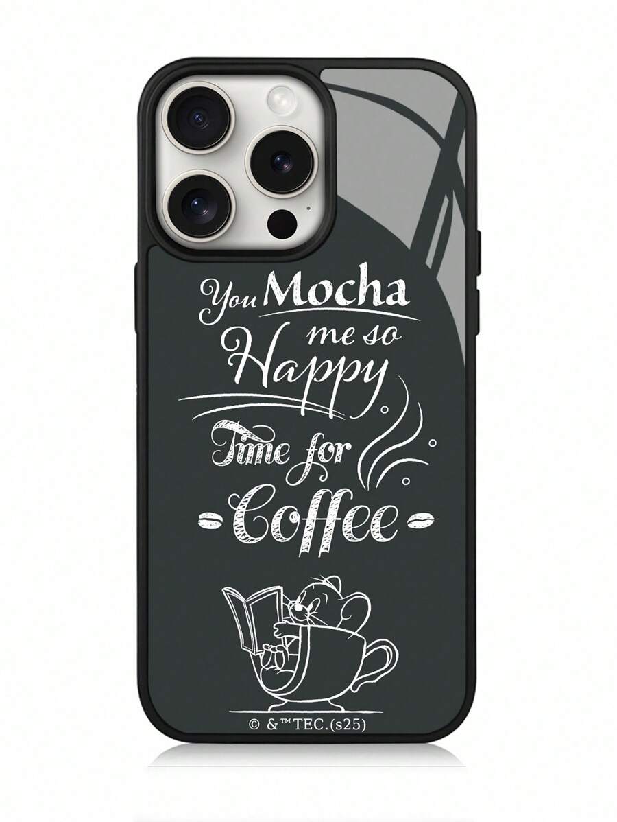 TOM & JERRY X SHEIN Funda de teléfono negra con diseño de letras a la moda