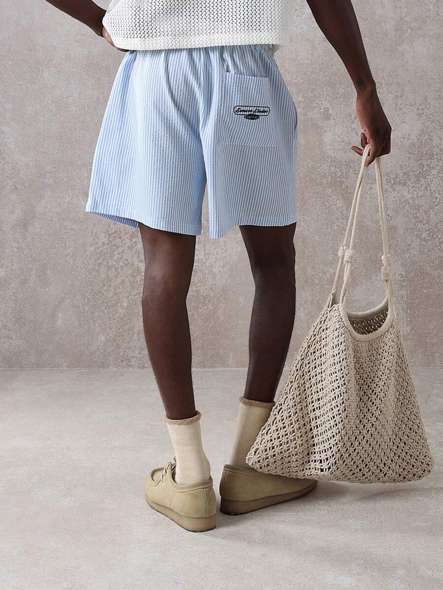 SUMWON Pantalones cortos con cordón estilo verano California azul rayas, livianos y transpirables, para resort, vacaciones, playa y tiempo libre, de ajuste relajado y cómodos