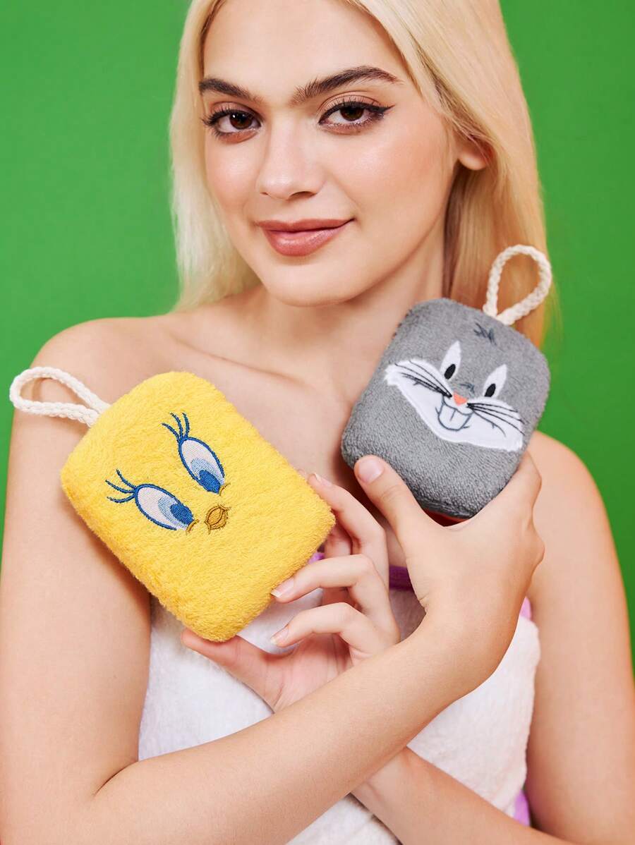 LOONEY TUNES X SHEIN 1 pieza Esponja de baño con estampado de dibujos animados y cuerda para colgar, adecuada para bañarse y limpiar tanto para niños como para adultos, de material suave y no irritante