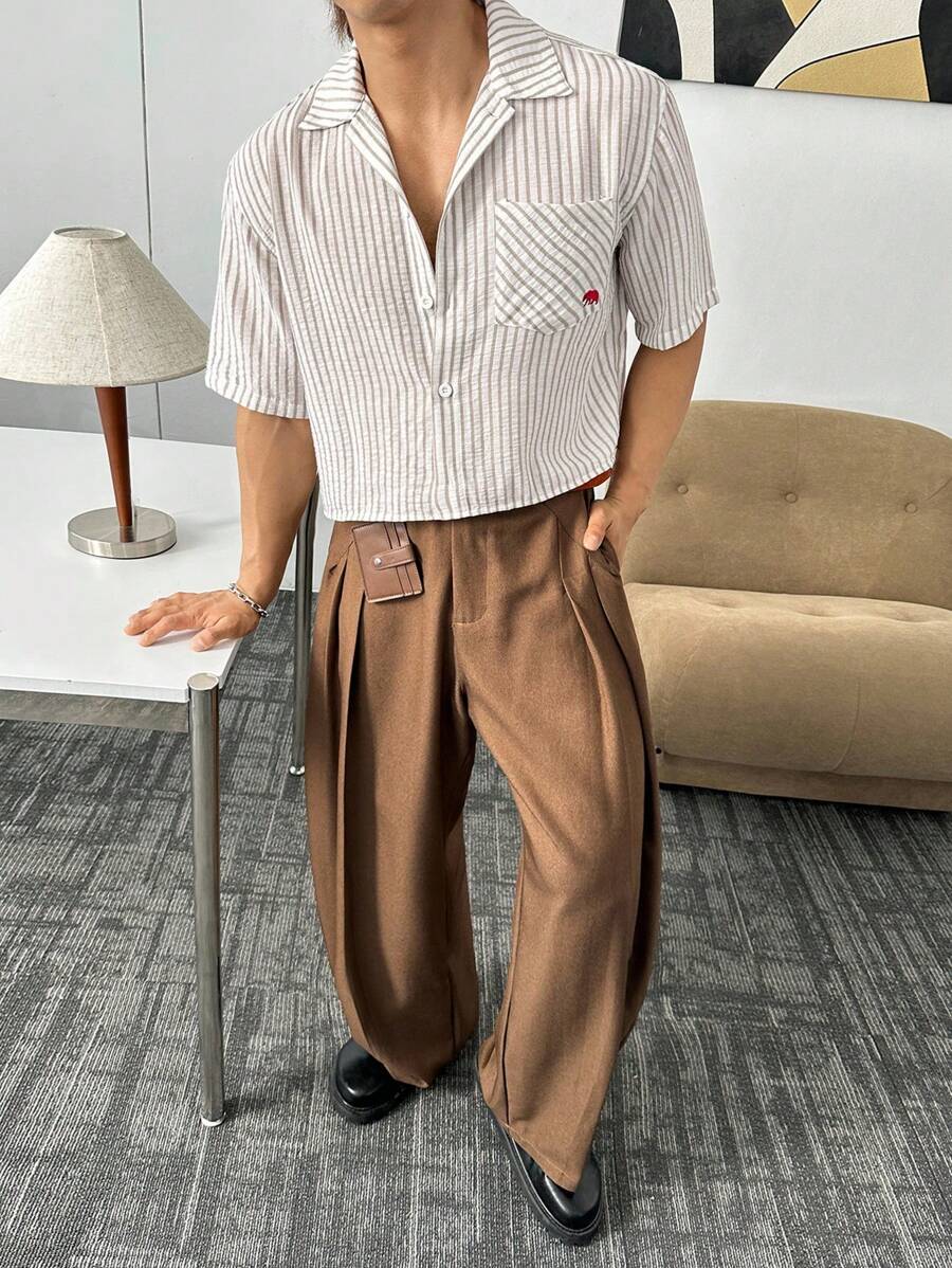 Manfinity ESTAVOR Camicia a maniche lunghe tessuta con ricamo, stile urban per uomo, adatta per l'estate