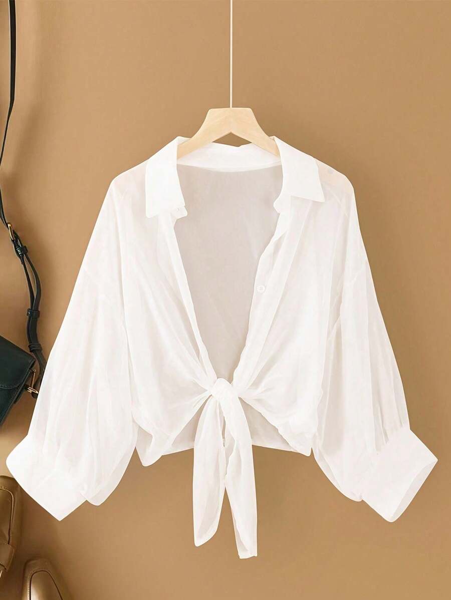 Calvaya Plus Size Women's Solid Color Simple Daily Long Sleeve Shirt