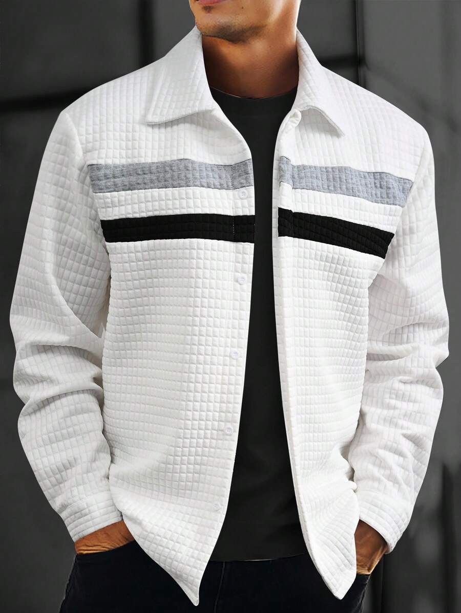 Manfinity Homme Veste à manches longues décontractée pour hommes avec boutons et rayures contrastées