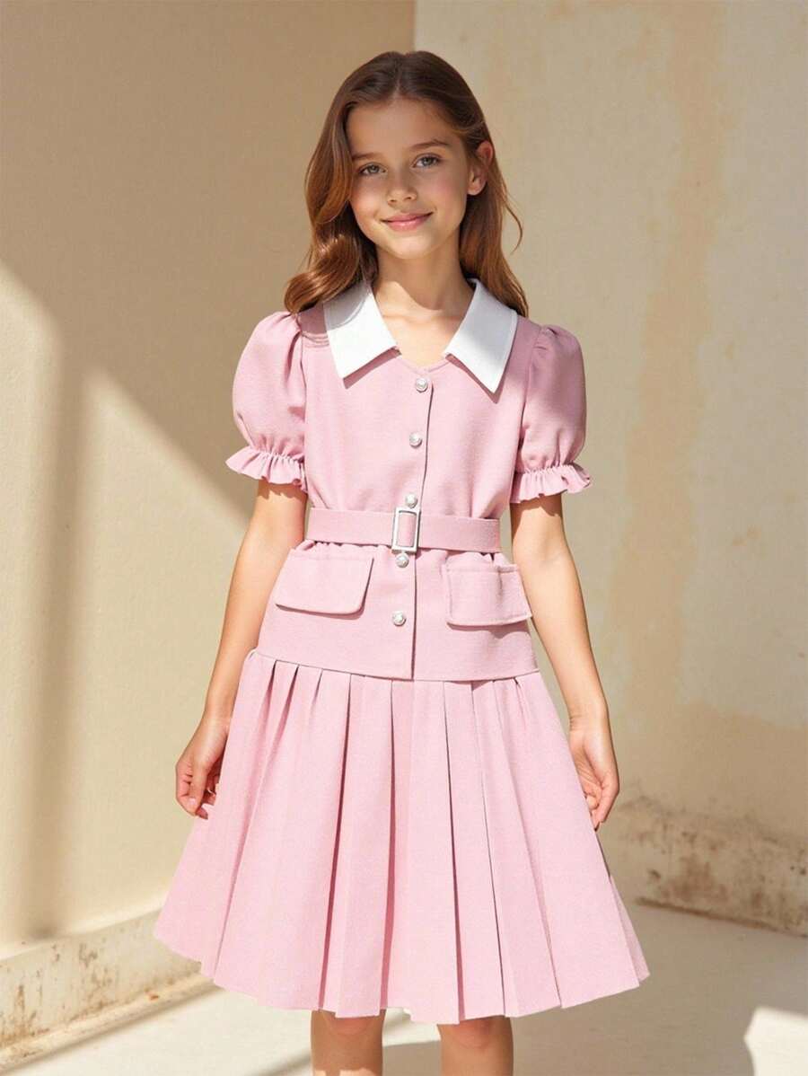 SHEIN Vestido de verano elegante con textura para niñas preadolescentes