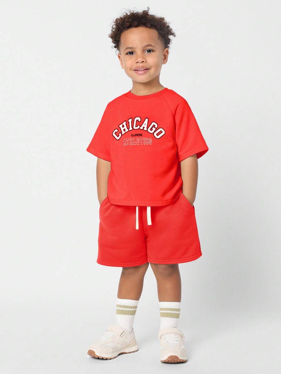 SUMWON Chicago Athletics Champion Kids Sportswear Co Ord Two Piece Summer Casual Workout Play Raglan Sleeve Active Set