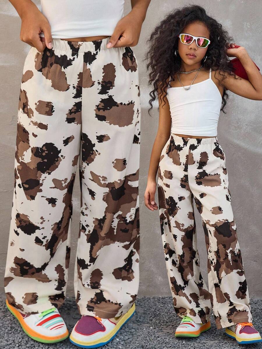 Coolane Pantalones informales y sueltos de estampado de vaca para niñas preadolescentes, aptos para usar en festivales de música, el regreso a clases en primavera/verano, y otoño, con estilo de Y2K y grunge