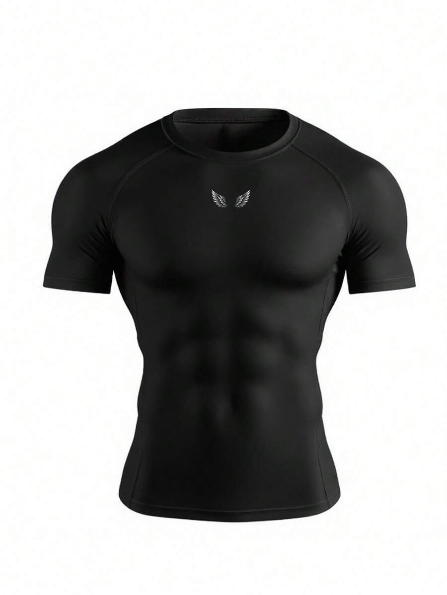 Manfinity Sport Polished Männer Flügel Muster Raglan Kurzarm Fitness Sport T-Shirt Trainingskleidung Lauf Shirts & Tops Trainingsshirt, atmungsaktiv