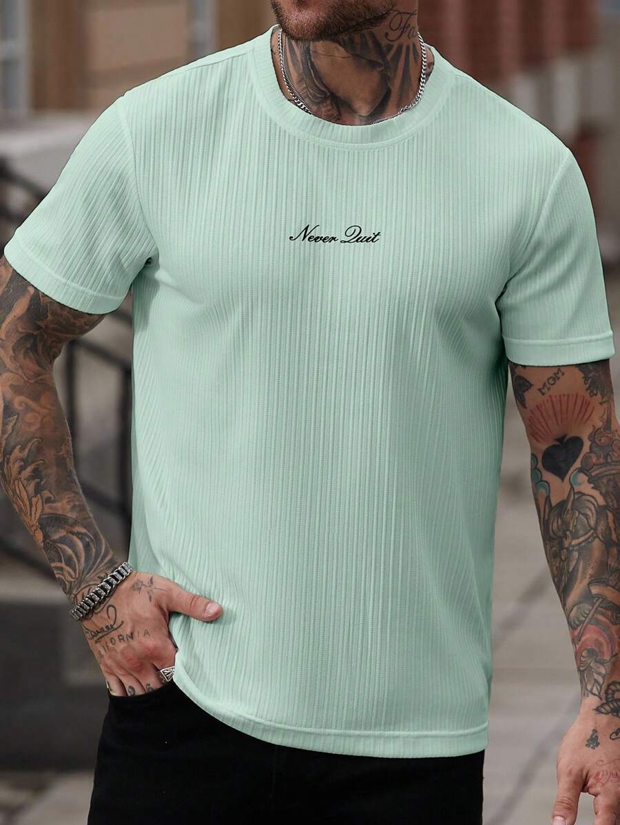 Manfinity Homme maglietta casual da uomo con stampa a lettere, manica corta, estiva