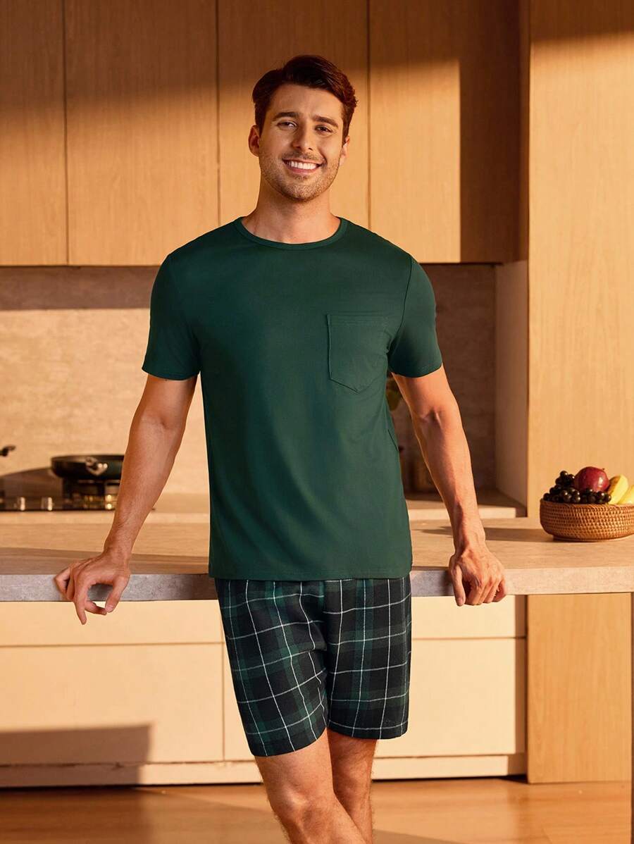 Manfinity Underwear&Sleepwear Basics Conjunto de pijama con estampado de cuadros para hombre