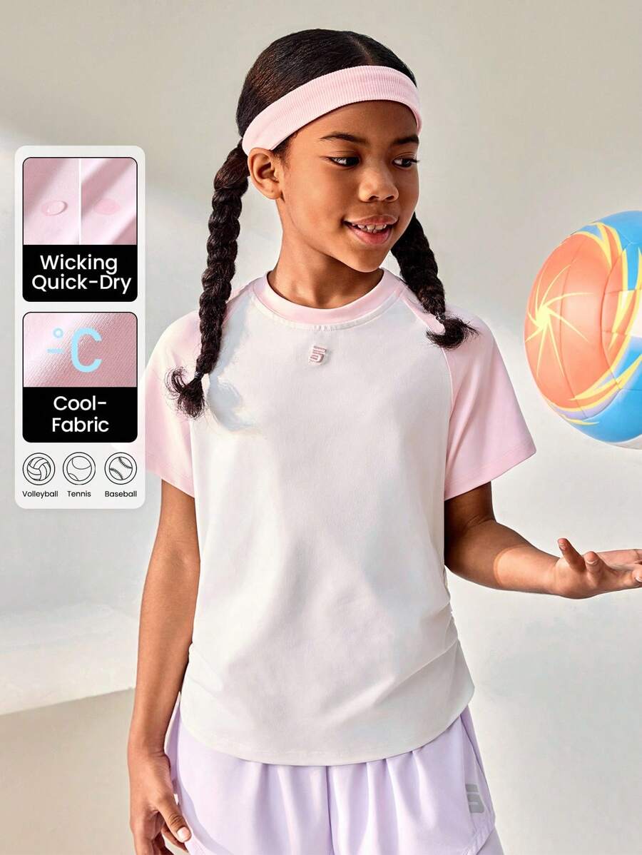 JNSQ T-shirt à manches courtes de sport décontracté pour la rentrée scolaire, Top de sport décontracté à col rond pour enfants avec patchwork et imprimé contrasté amusant
