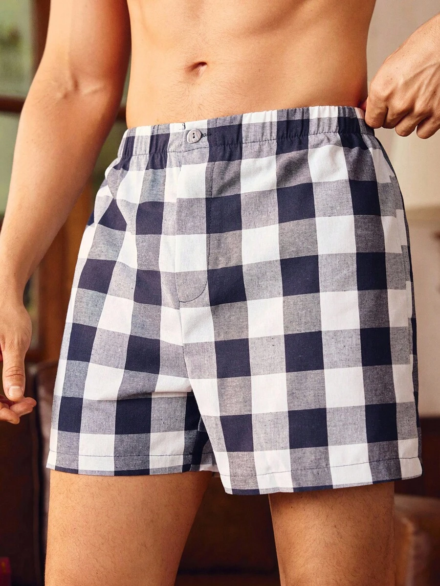 SHEIN EverLounge Short décontracté à taille élastique de style britannique vintage à carreaux pour hommes