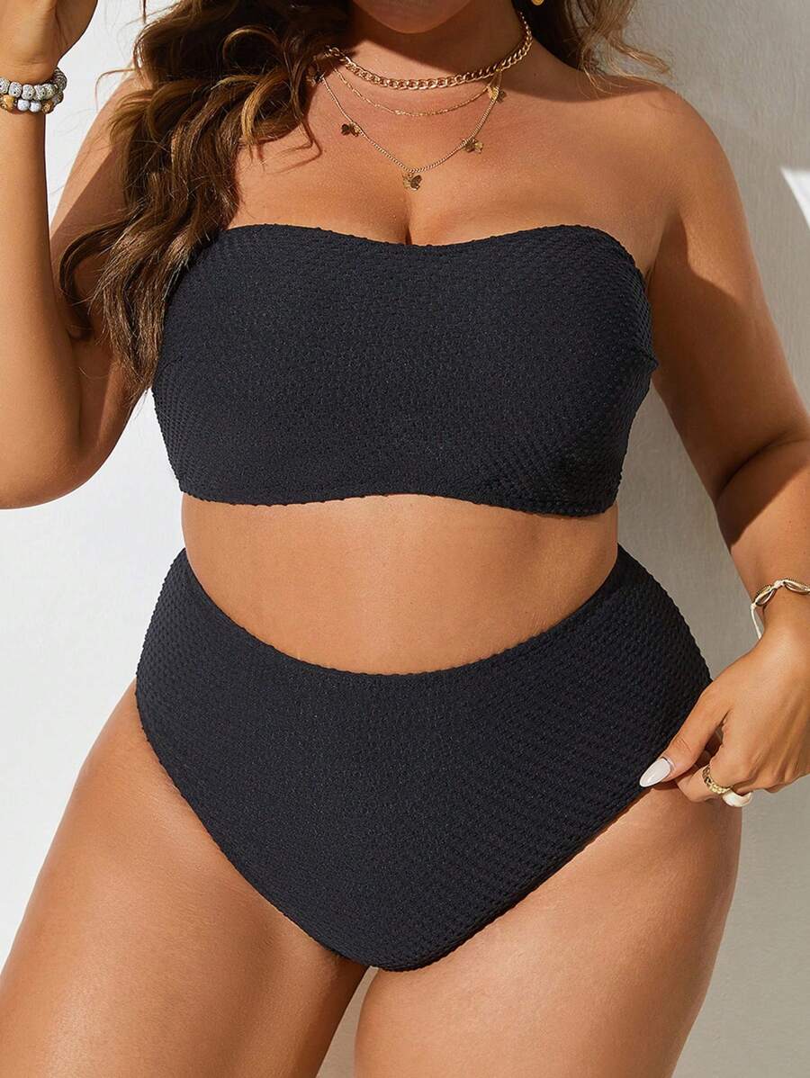 Swim Vcay Summer Beach - Ensemble De Bikini Bandeau unicolore De Grande Taille