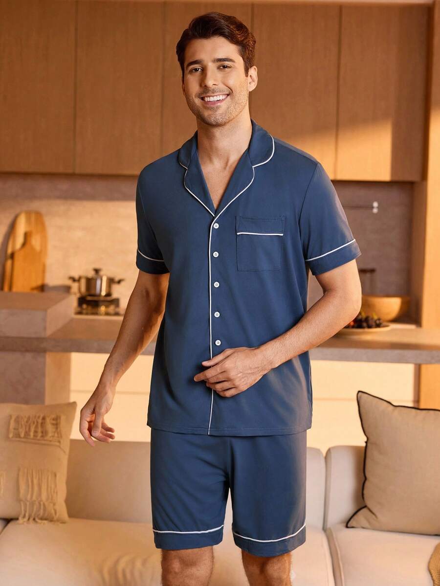 Manfinity Underwear&Sleepwear Basics Men Contrast Piping PJ Set / Pajama Set