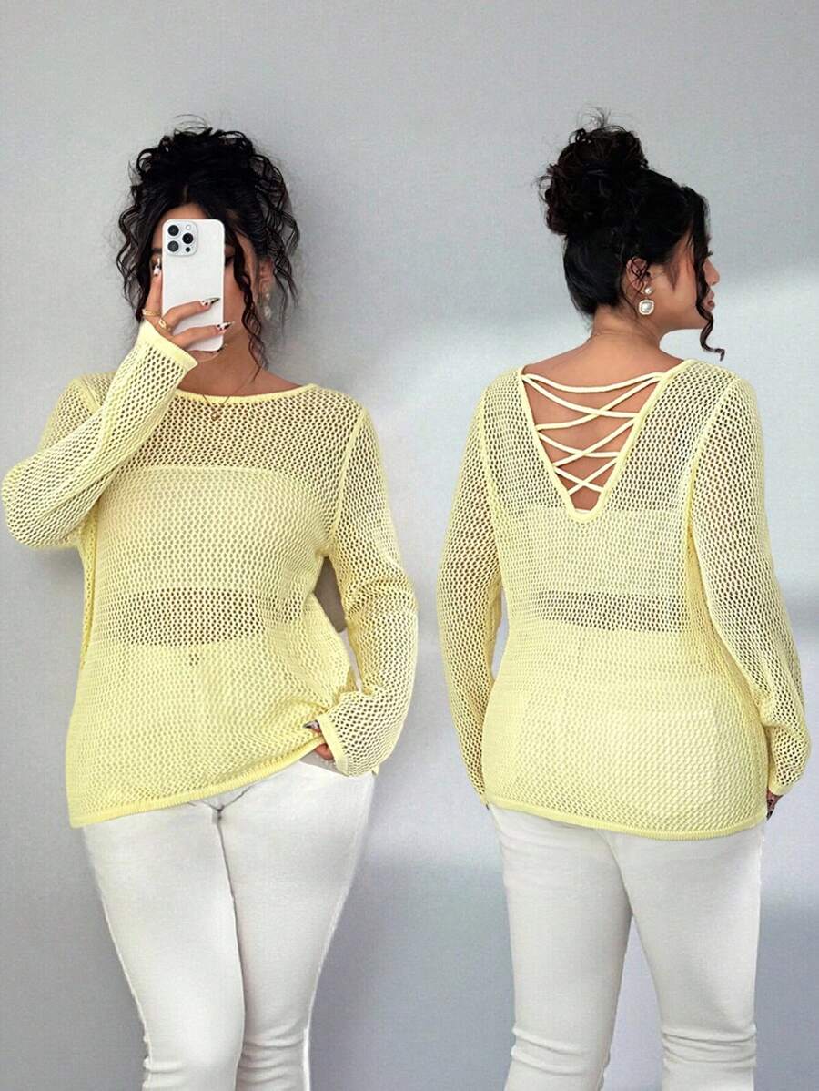 Elenzga Coprispalle lavorati a maglia e traforati, ampi, per donna taglia curvy, per estate e autunno, coprispalle lavorato a maglia a maniche lunghe, per taglia curvy, leggero, abbigliamento da spiaggia casual