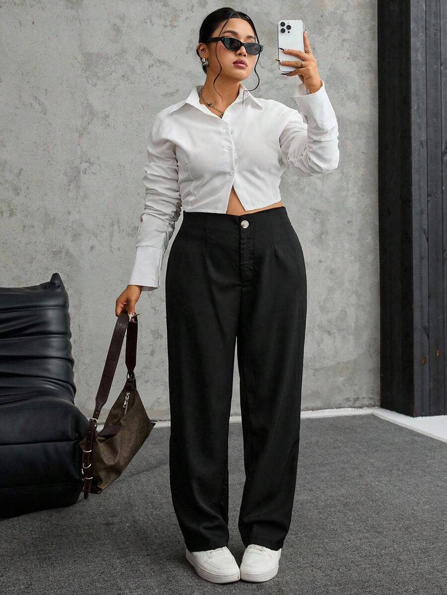 SHEIN EZwear Pantalones rectos de talle alto