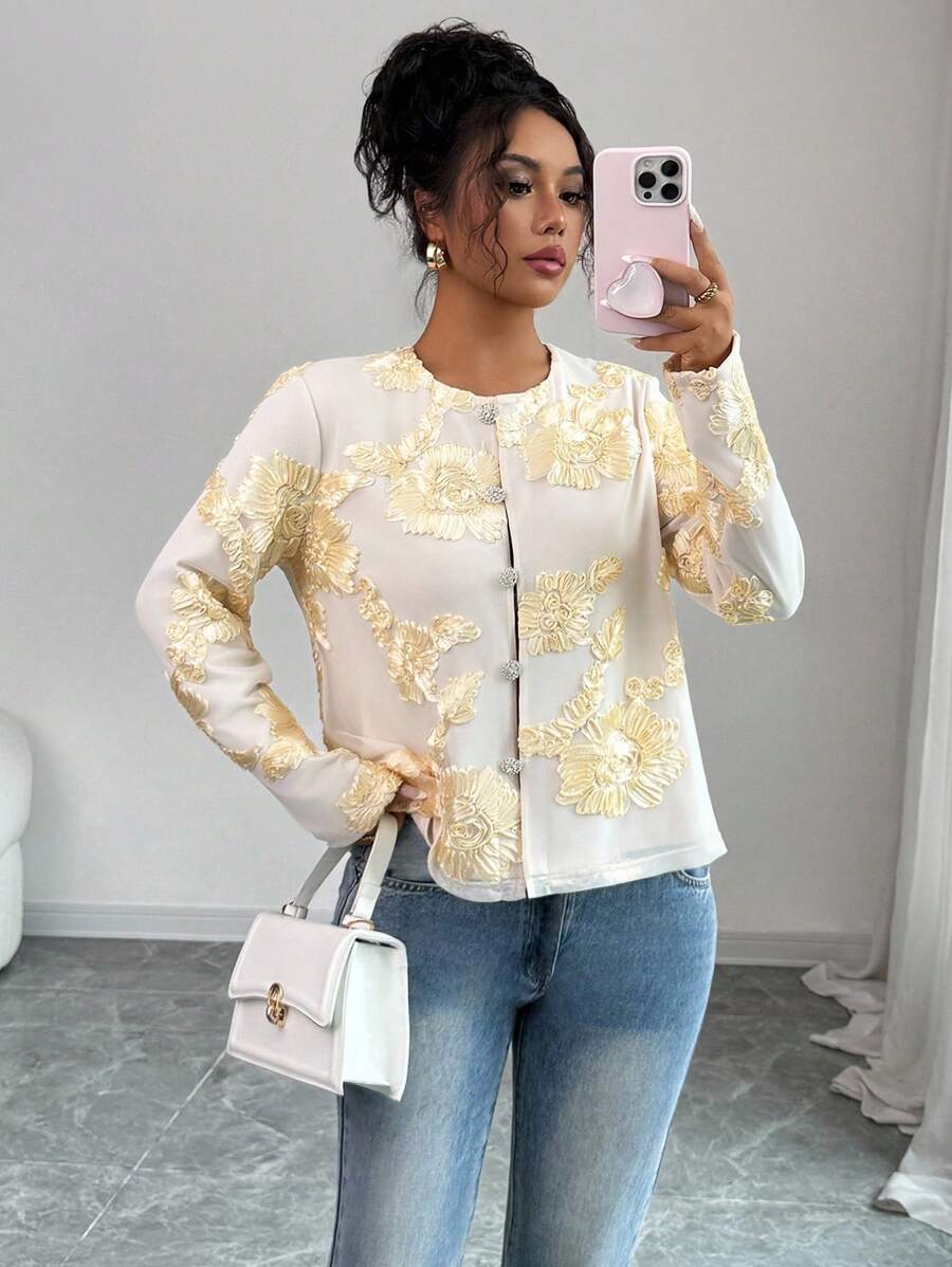 Elenzga Veste légère à manches longues en dentelle au crochet pour femmes