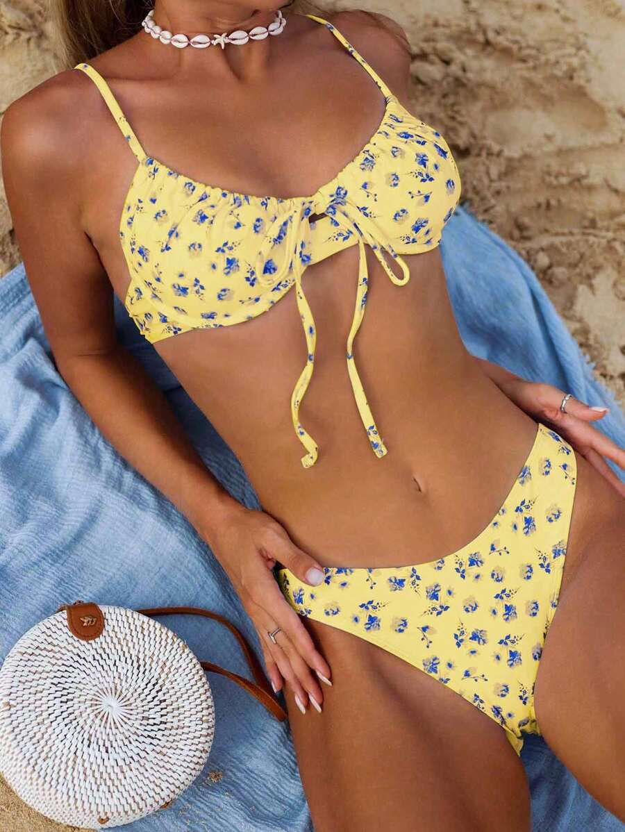 Swim Mod Conjunto de bikini con estampado floral diminuto para vacaciones en la playa