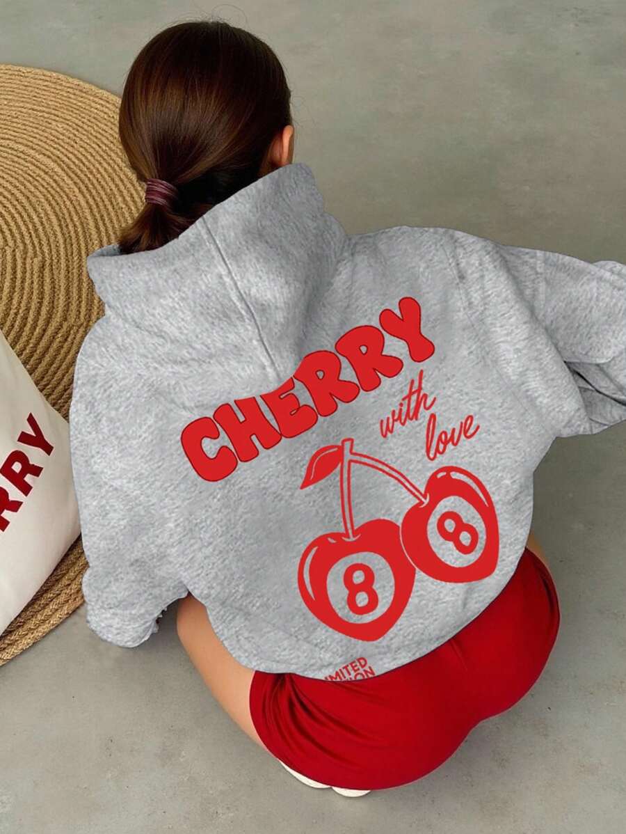 INAWLY Plus Size Women Cherry Blossom & Letter Print Long Sleeve Hoodie, Fall/Winter Graduation,Back To School Outfits,Graduation,Teacher Outfits For Women,Back To School