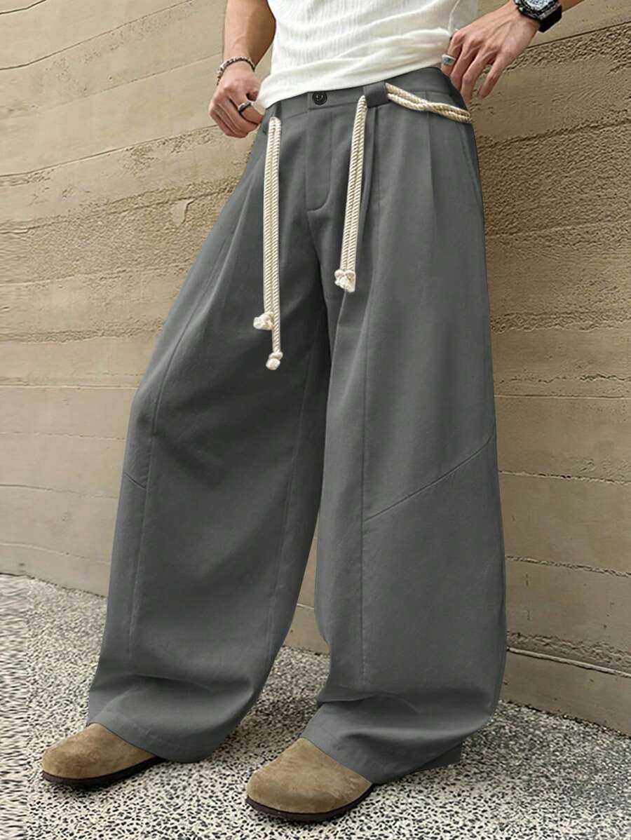 Manfinity Hypemode Pantaloni ampi a vita alta in stile americano casual, gamba larga, in velluto a coste, pantaloni dritti rilassati, colore bianco