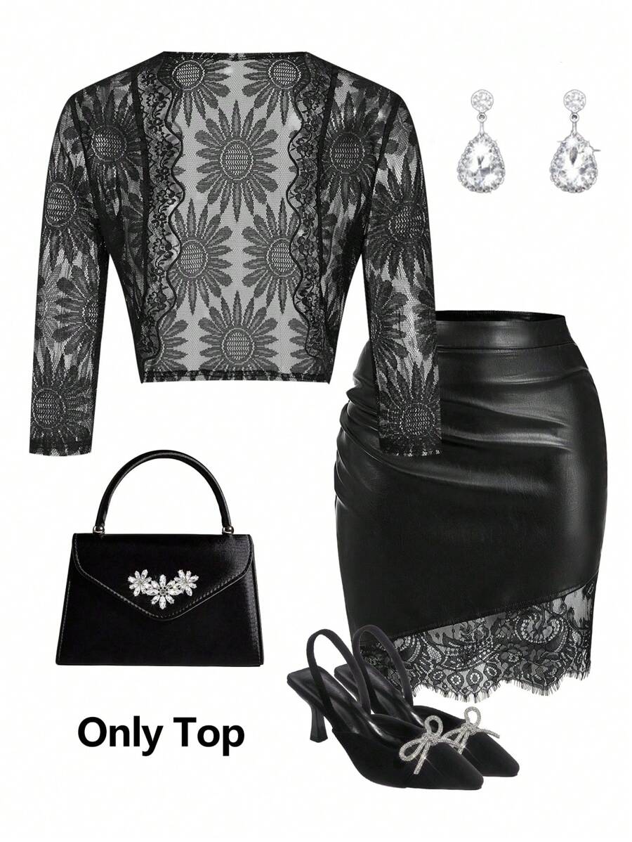 Ellevyn Women's Sheer Lace Lightweight Bolero Jacket, Sexy See-Through Black Cardigan, Suitable For Summer & Autumn Business Casual Woman Going Out Top Old Money Style Women Fall Women Teacher For Women Going Out Tops Women Crop Tops Women Country Concert Office For Women Lace Top Fall Old Money Style Women Lace Top