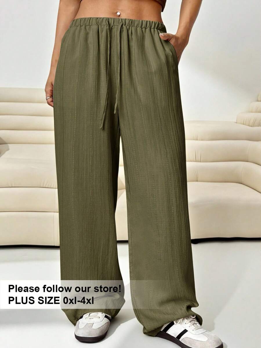 Solflare Pantalón cargo de mujer talla grande, holgado, tejido, en verde olivo