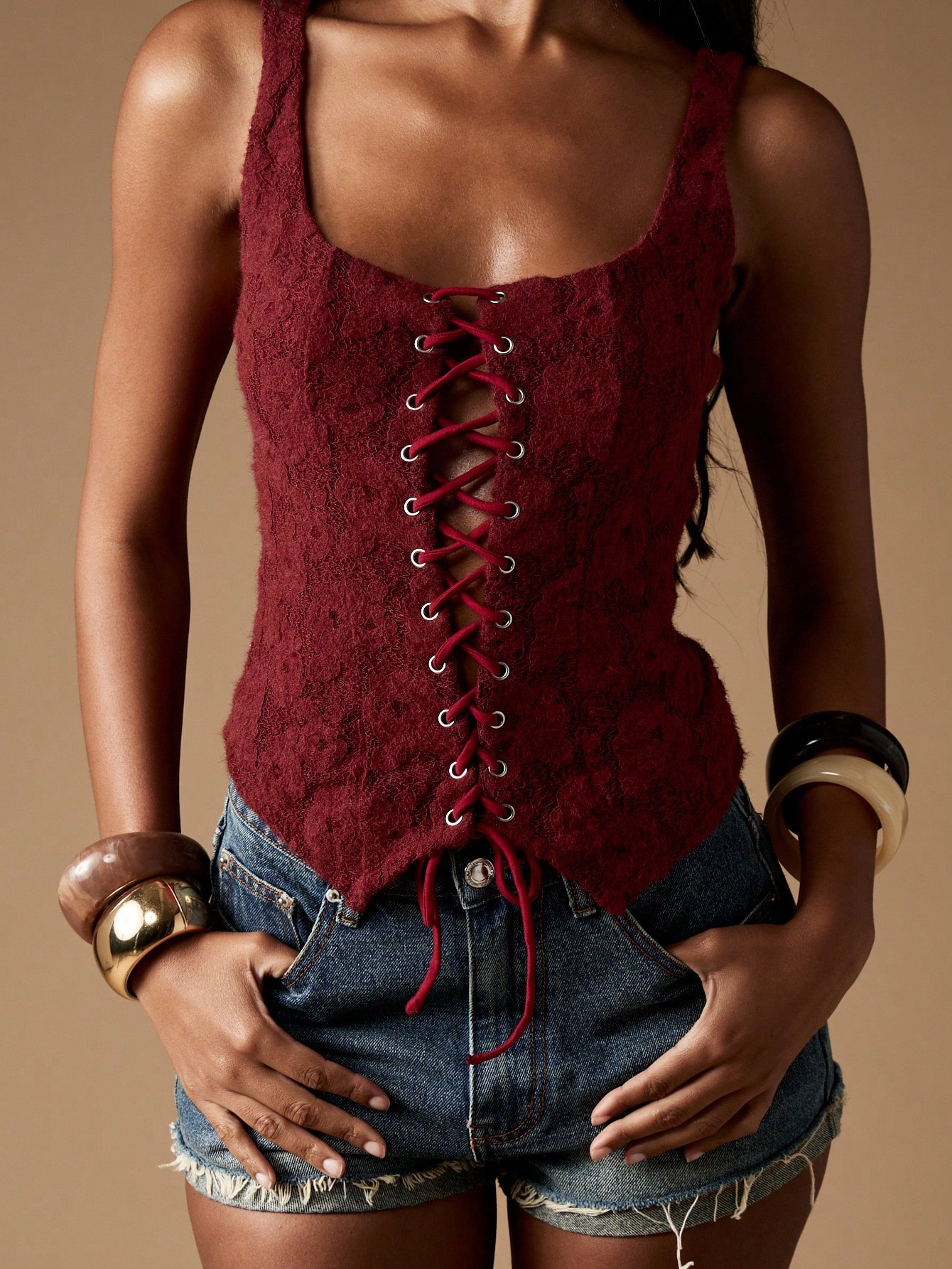 MISSGUIDED Lace Up Front Corset Top With Boning