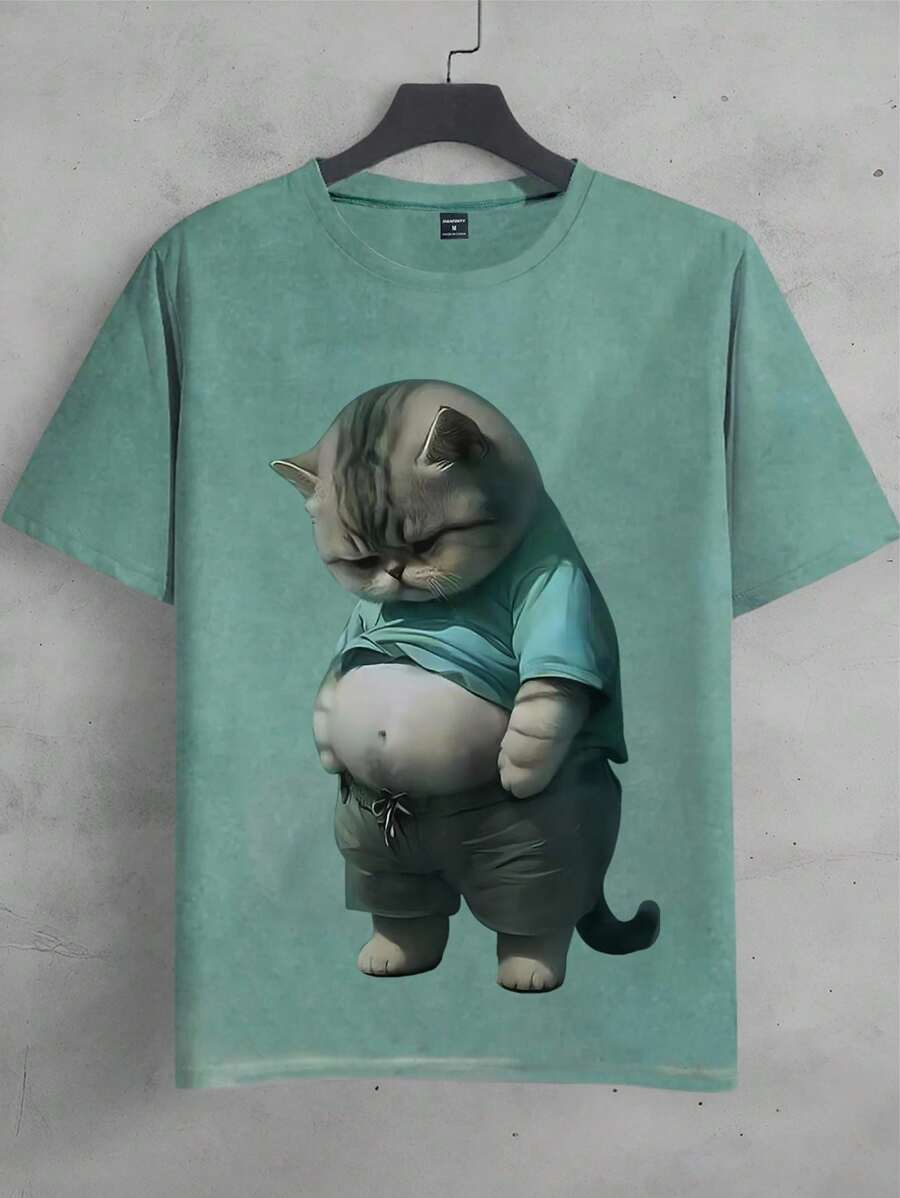 Manfinity Dauomo Men's Graphic Funny Fat Cat Art Design Print T Shirt Short Sleeve T Shirt 3D Print Crew Neck Shirt Retro Vintage Casual Street Style Sports Outdoor Holiday Going Out Spring & Summer Clothing Apparel Holiday T-Shirts, Fashion Now, Fashion Tee Tops Shirts