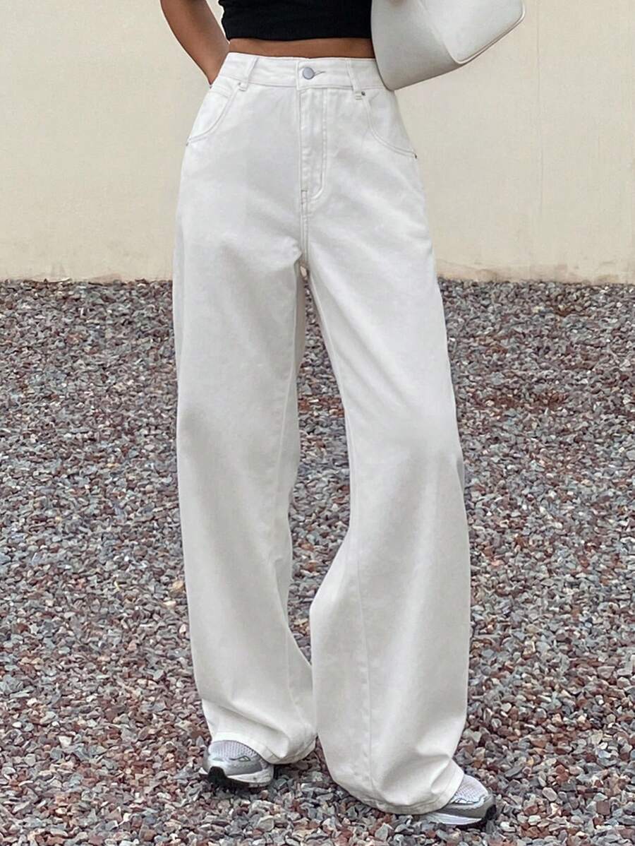 Livesso Jeans casual con gamba ampia e colore tinta unita per le donne