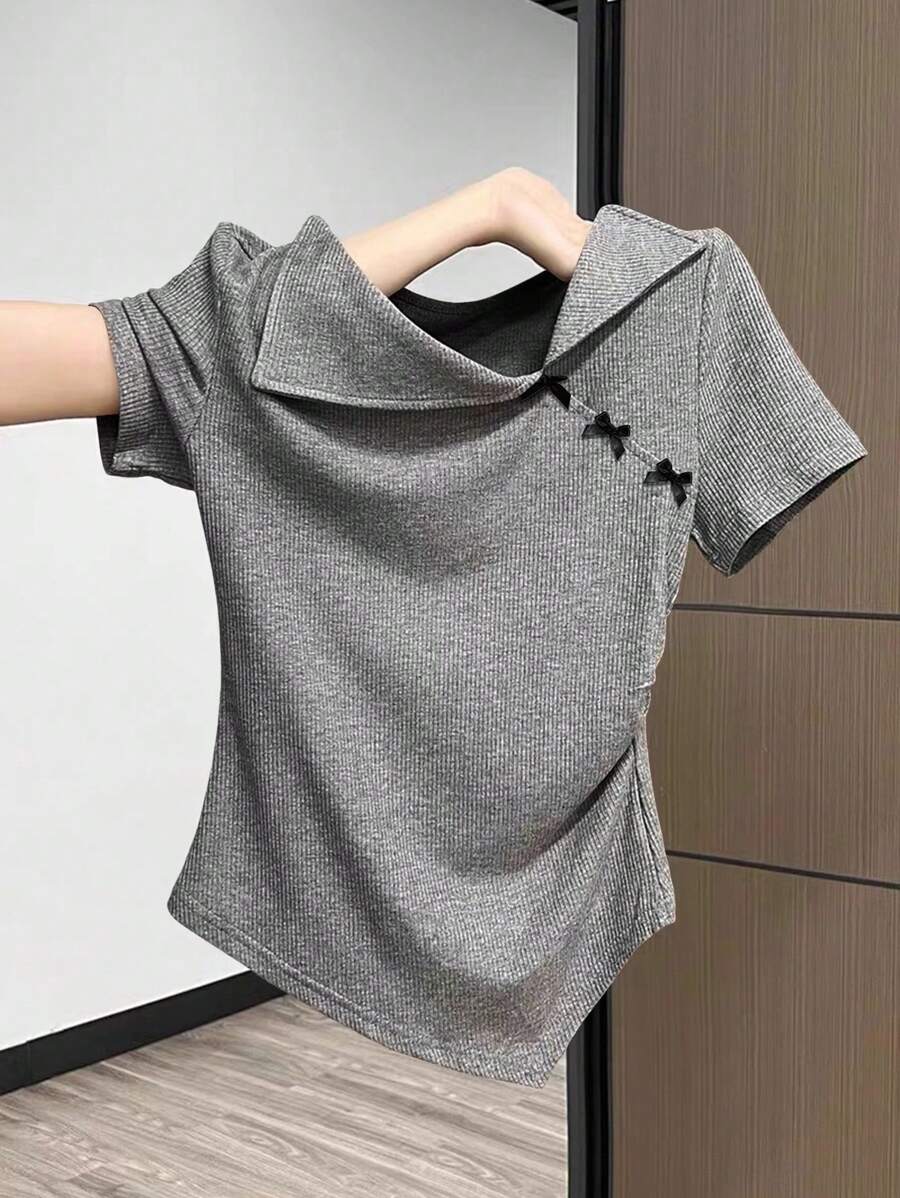 GlowEve Women's Casual Asymmetrical Bow Decor T-Shirt, Summer