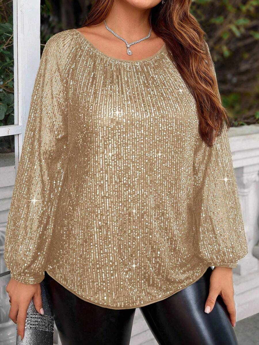 EMERY ROSE Blusa de talla grande para mujer con bordado de perlas navideñas