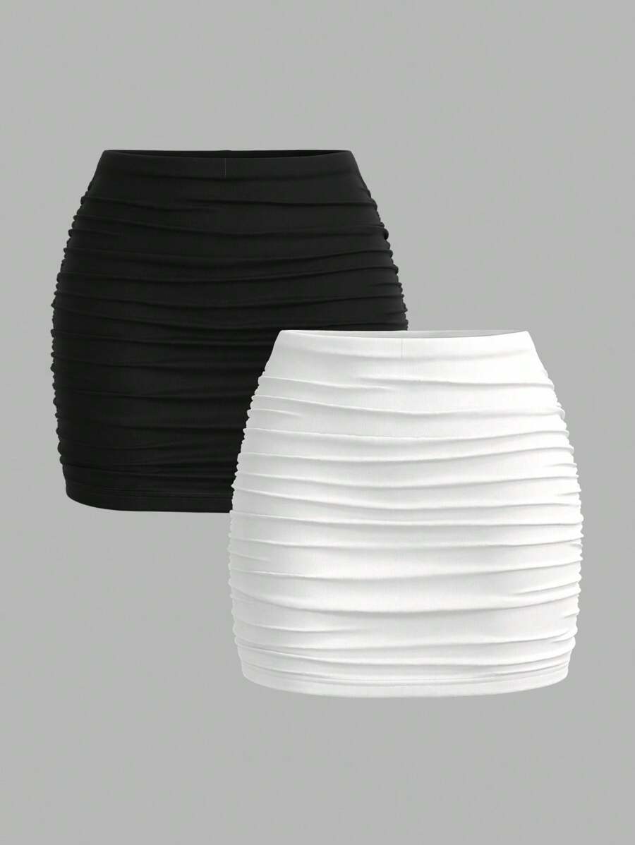 SHEIN PETITE 2 pièces Jupe mini moulante froncée minimaliste décontractée pour femmes
