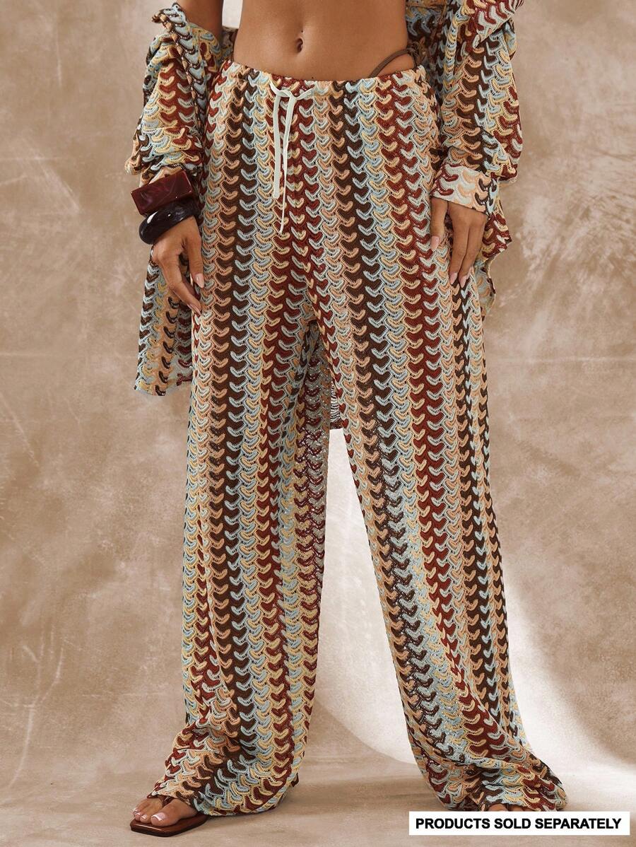 Musera Resort High Rise Tie Waist Patterned Cover Up Trousers Boho Ibiza Cute Sexy Vacation Summer Beach Swimwear Hot Skin