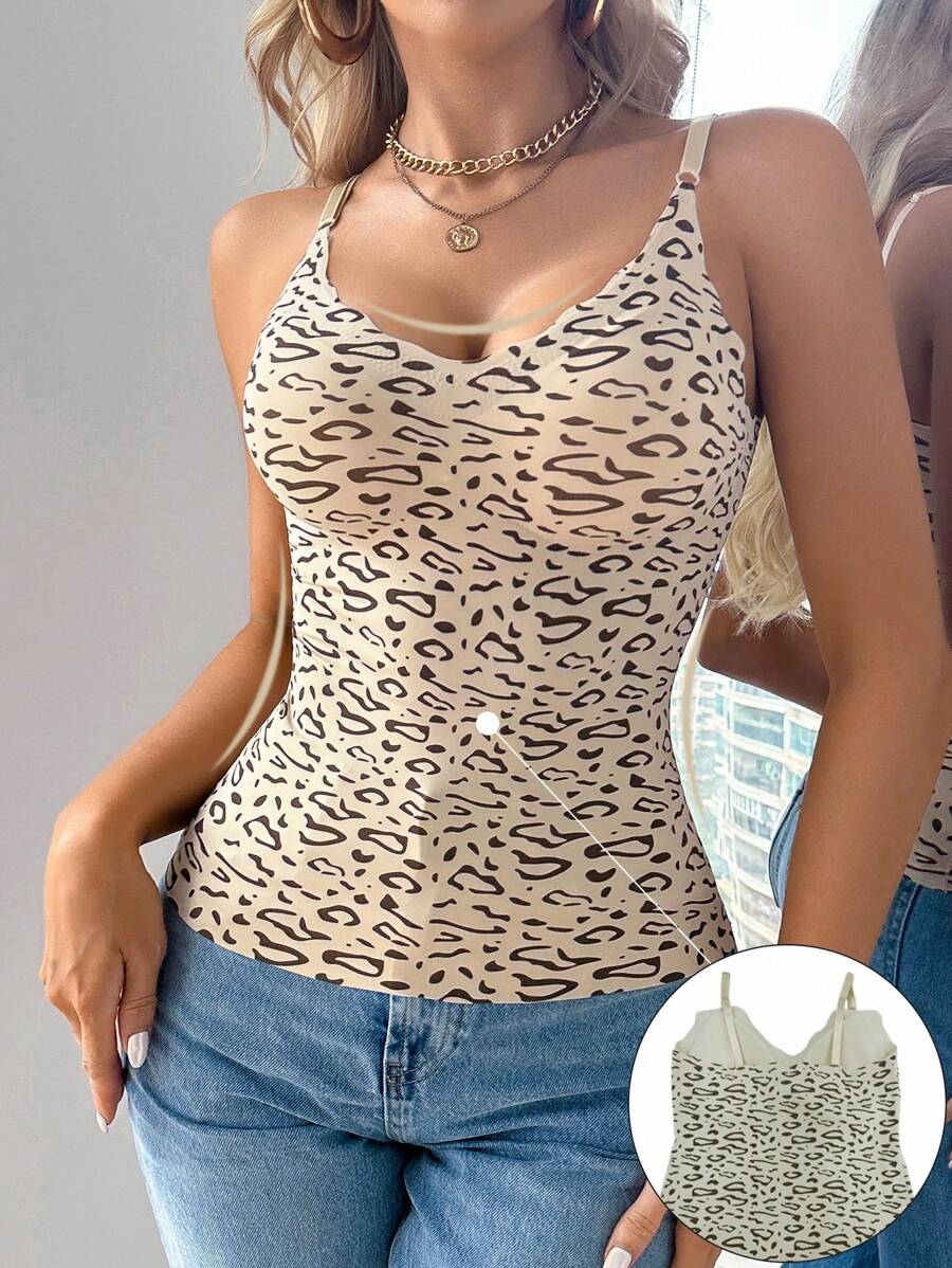 Women's Seamless Leopard Print Camisole Slip'