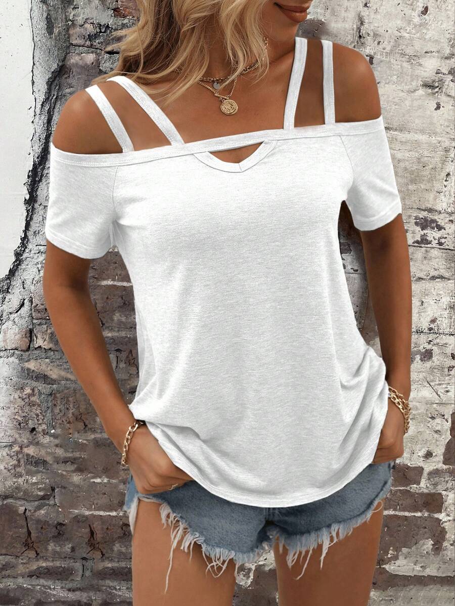 SHEIN LUNE Camiseta casual versátil de manga corta tipo raglán para mujer