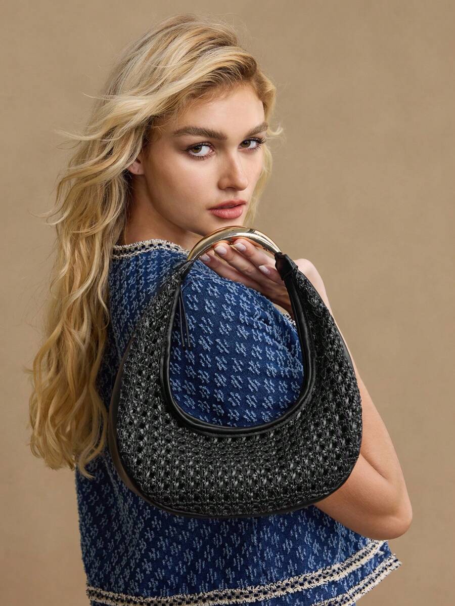 MOTF PREMIUM WOMEN SOLID COLOR WOVEN CHIC COMMUTER SHOULDER BAG