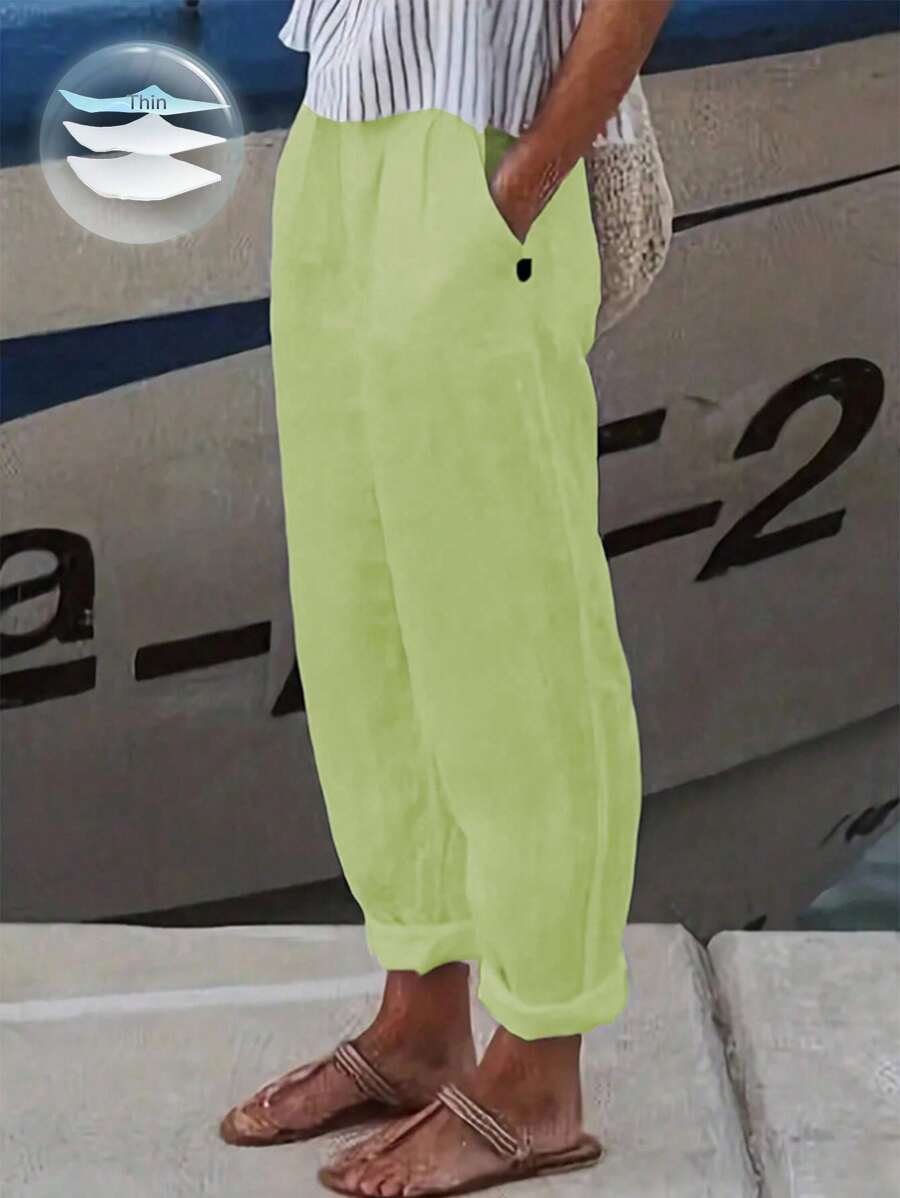 Breezaya Pantalones casuales de mujer de unicolor y corte holgado