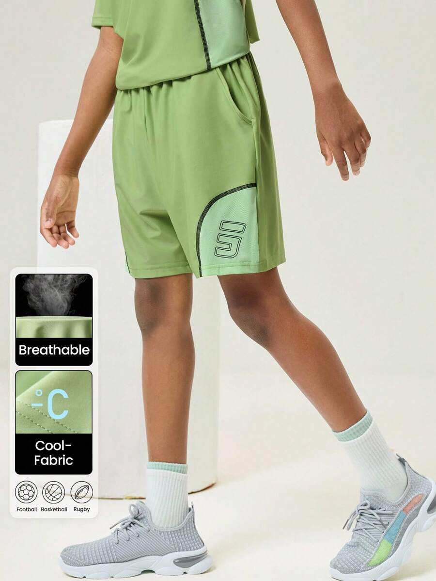 SHEIN Abbigliamento per il ritorno a scuola, pantaloncini sportivi professionali per ragazze e ragazzi pre-adolescenti, pantaloncini sportivi professionali per bambini con vita elastica, cucitura a 4 aghi e 6 fili senza cuciture, con stampa divertente a lettere
