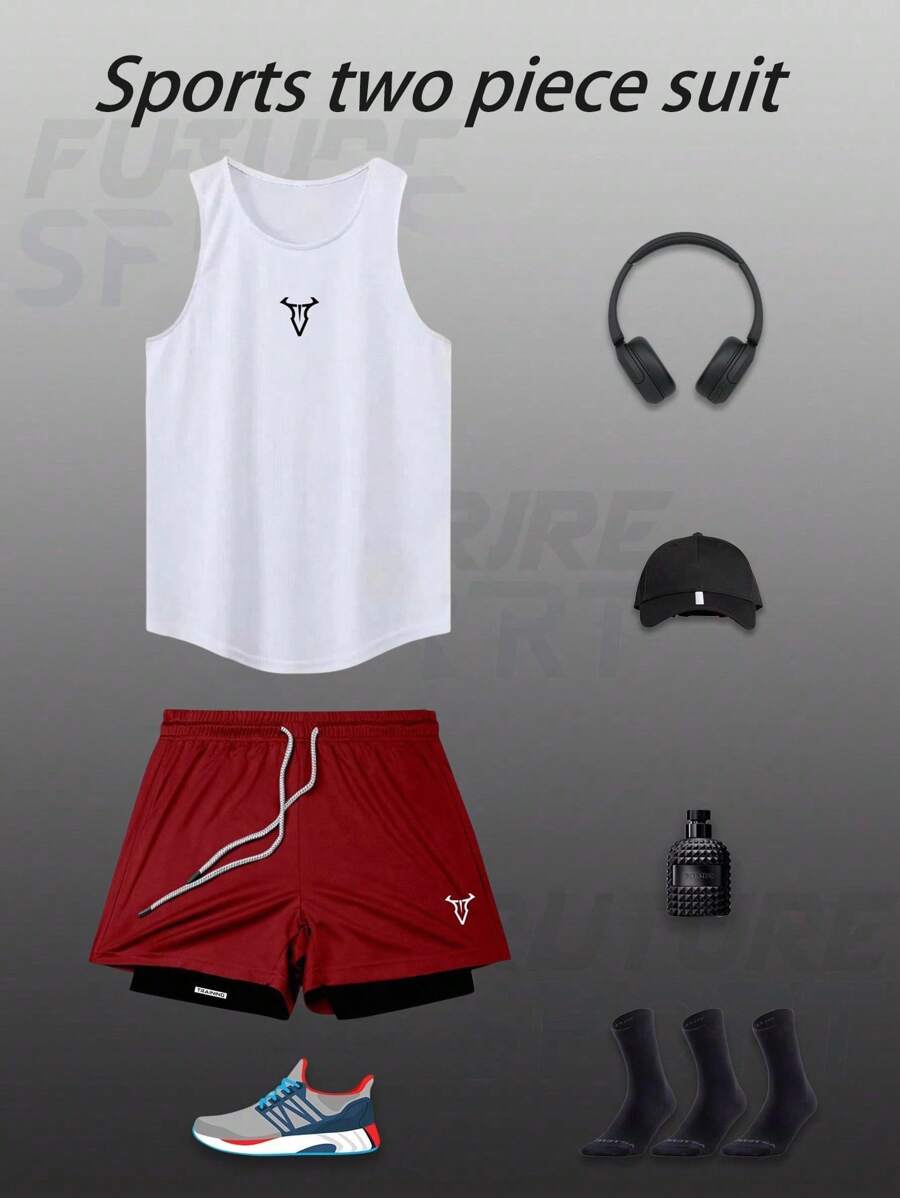 Manfinity Sport Corelite Herren Bull Muster Tank Top und Shorts Sports Set