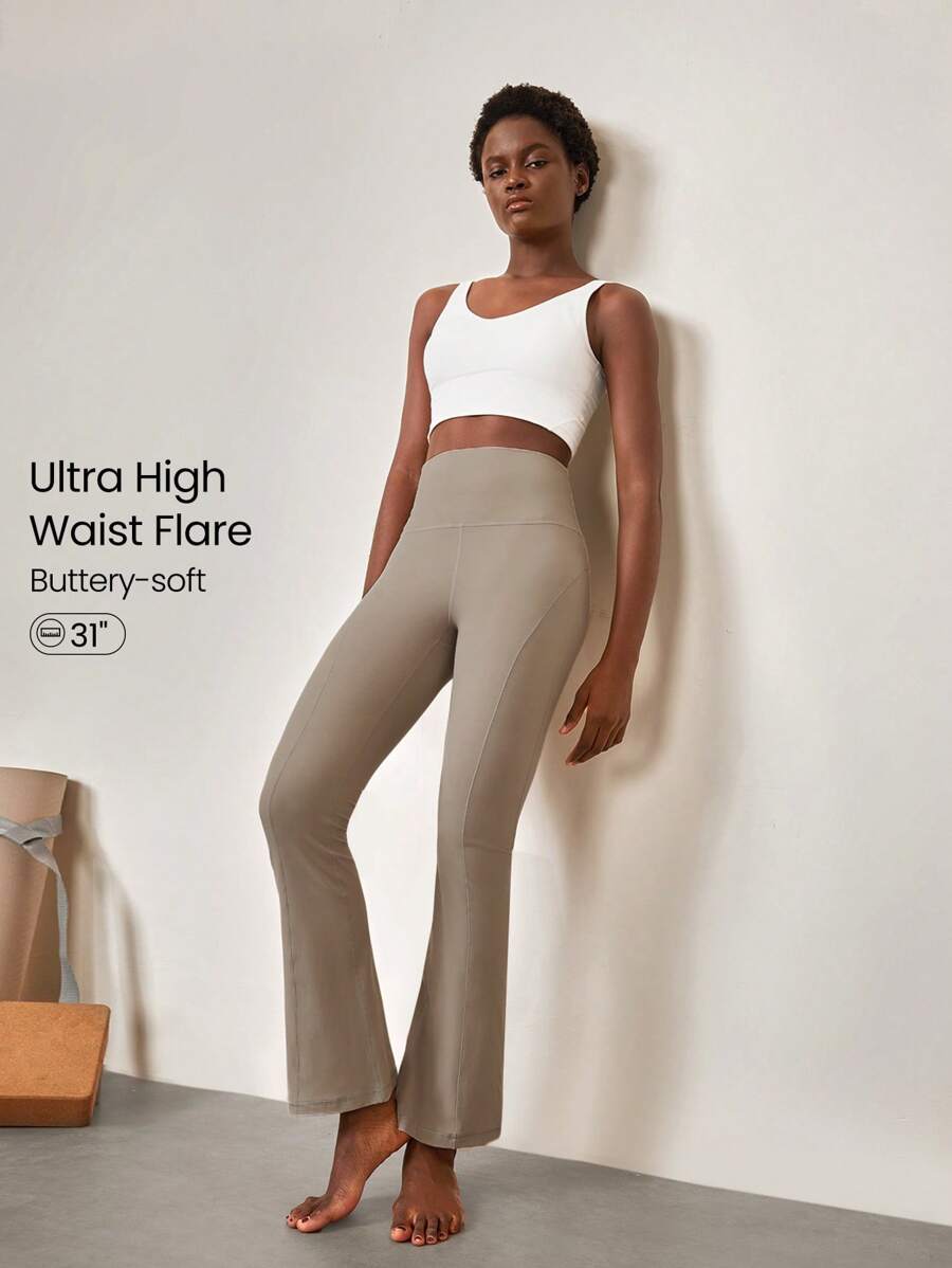 GLOWMODE 31" FeatherFit™ Ultra-High-Waisted Curved Seam Flared Leggings Pants Low Impact Yoga Daily