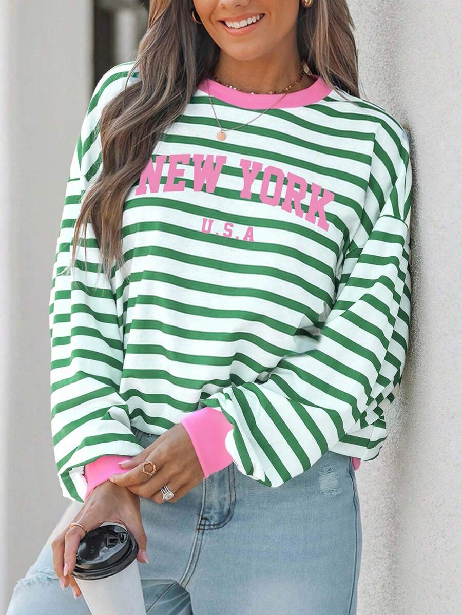 Wildy Lässiger minimalistischer bedruckter Rundhals Loose Fit Damen Sweatshirt mit Langarm