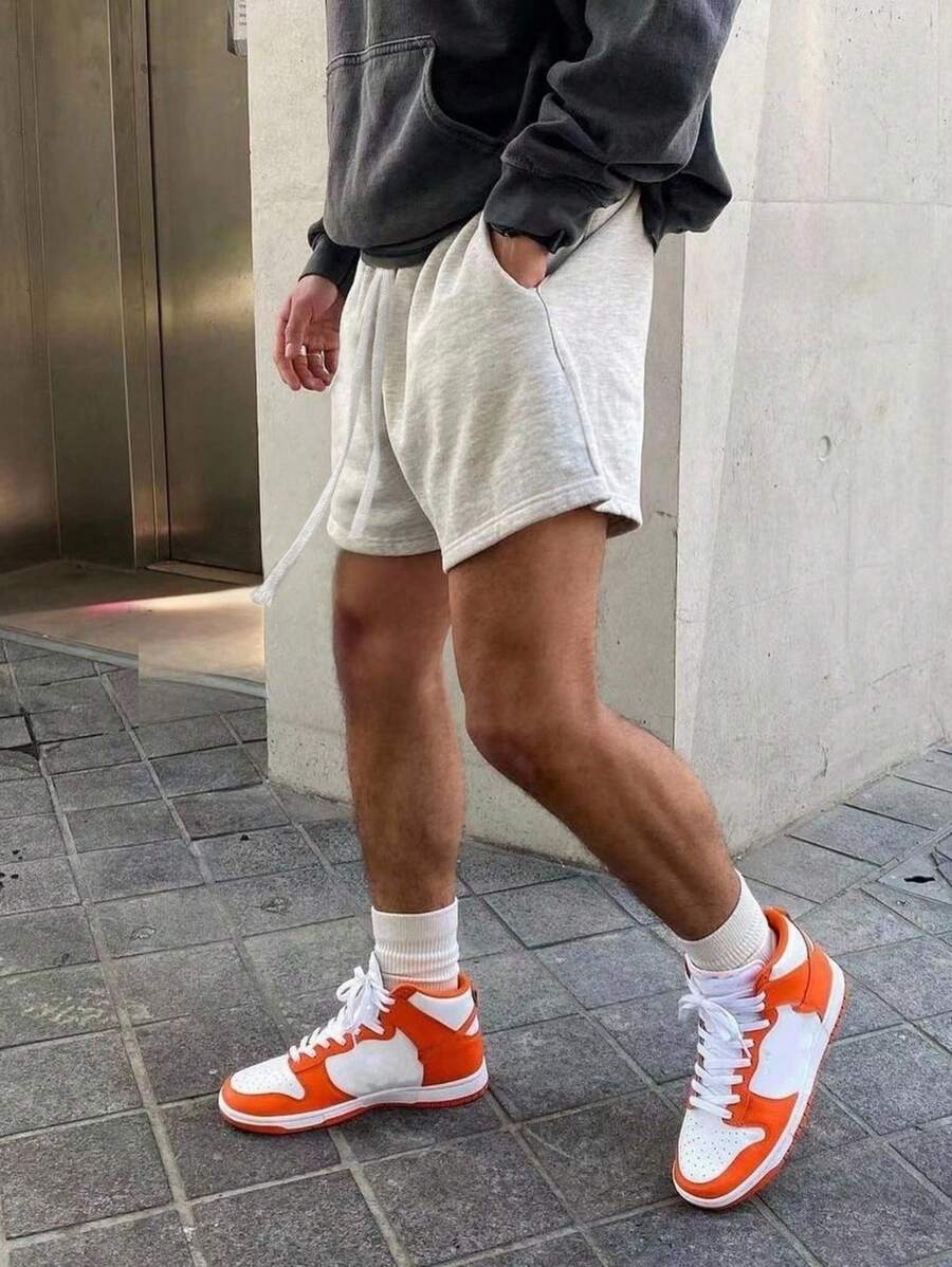 Manfinity Fitness Shorts deportivos elásticos de cintura con cordón de estilo novio, shorts de verano grises