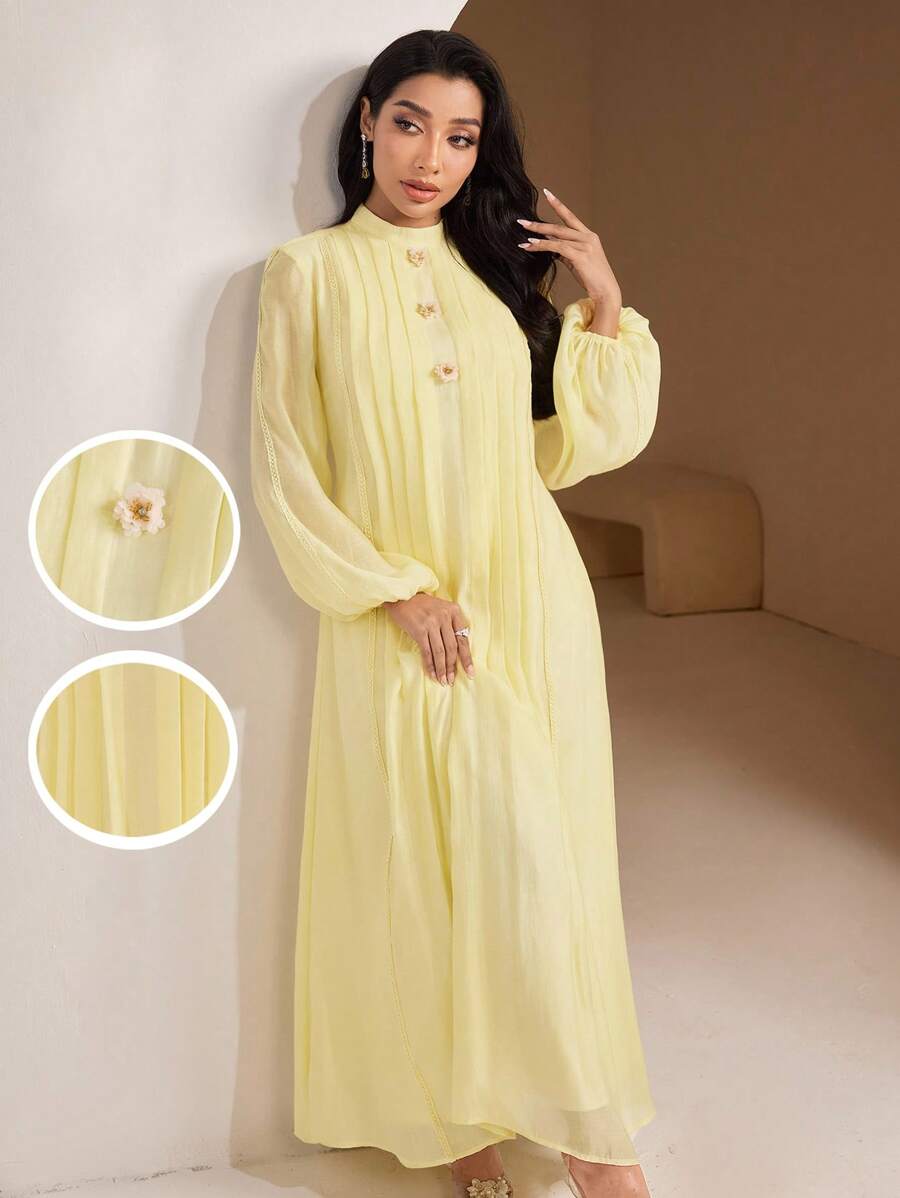 Veilorie Robe longue élégante à manches longues et taille cintrée, couleur unie pour femmes