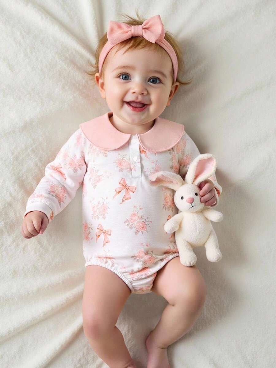 Souflis Souflis 1pc Baby/Baby Girl Cute Butterfly Print Lapel Long Sleeve Romper